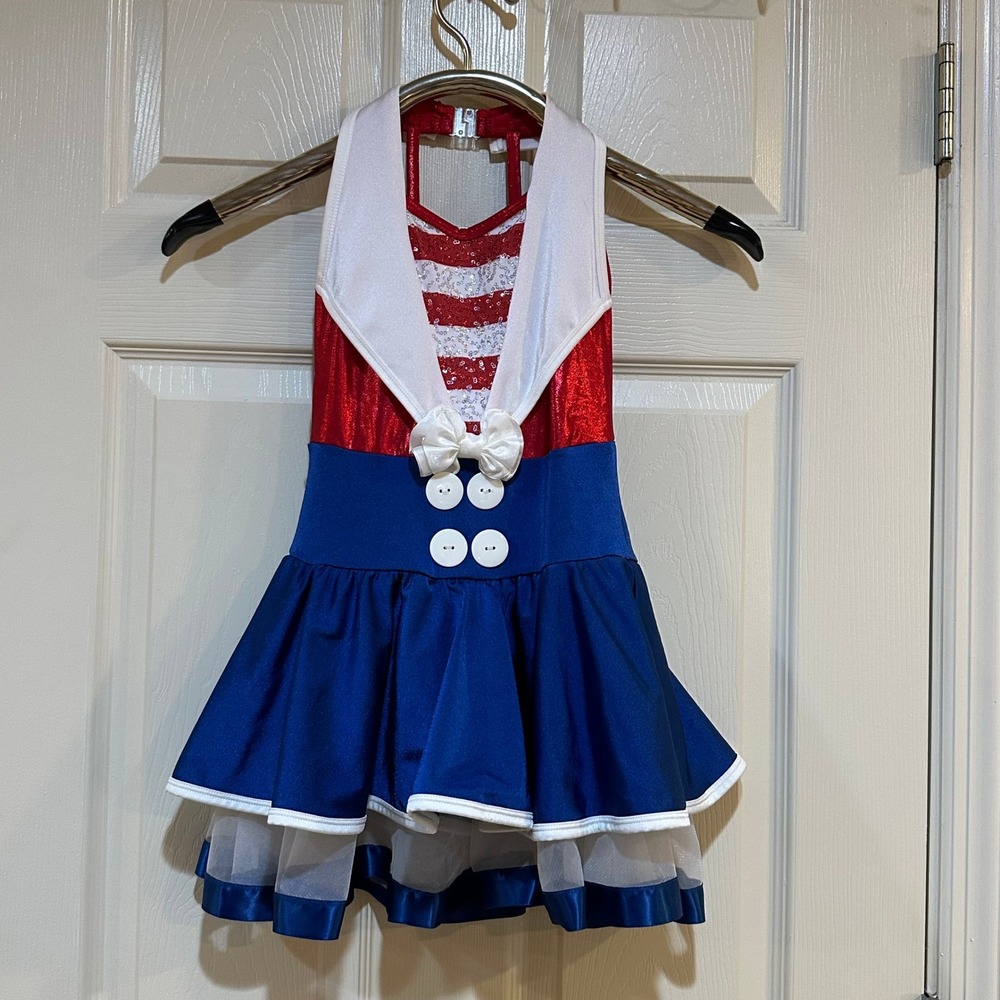 Curtain Call Girls Sailor Dance Costume Red White Blue Sequin E1345 CME